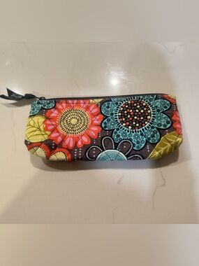 Vera Bradley Quilted Floral Zip Pouch in Turquoise, Coral & Yellow